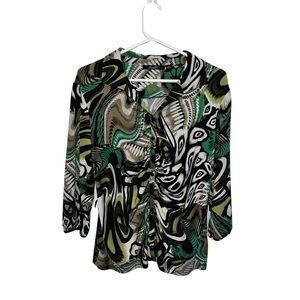Essentials by Milano Abstract Green and Black Blouse L